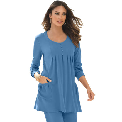 Dusty Indigo Long Sleeve Two Pocket Soft Knit Tunic PSW-9131
