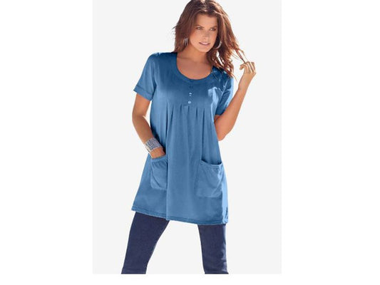 Dusty Indigo Plus Size Women Two Pocket Soft Knit Tunic PSW-4794