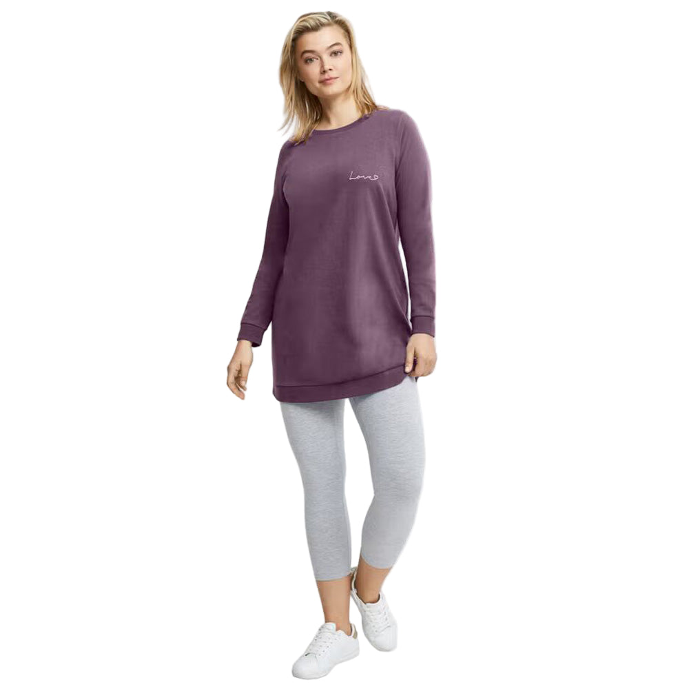 Flat-lay of Dusty Purple French Terry Love Sweatshirt on neutral background
