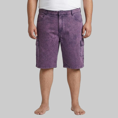 Men's Dusty Purple twill cotton cargo shorts with utility flap pockets, stone-washed finish, regular fit, and durable casual outdoor design.