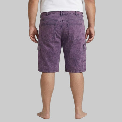 Men's Dusty Purple twill cotton cargo shorts with utility flap pockets, stone-washed finish, regular fit, and durable casual outdoor design.