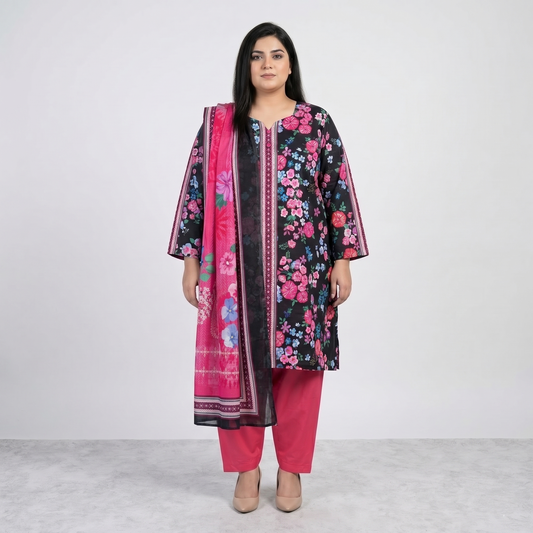 Ebony & Wildrose 3-Piece Floral Ensemble Lawn Suit PSW-11177
