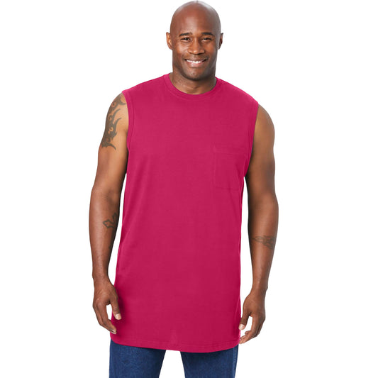 Electric Pink Sleeveless Muscle Tee with chest pocket and ribbed crewneck