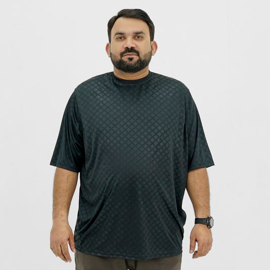 Embossed Black Plus Size Crewneck T-Shirt PSM-9086