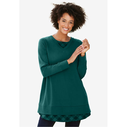 Emerald Green Plaid Layered Look Sweatshirt PSW-8679