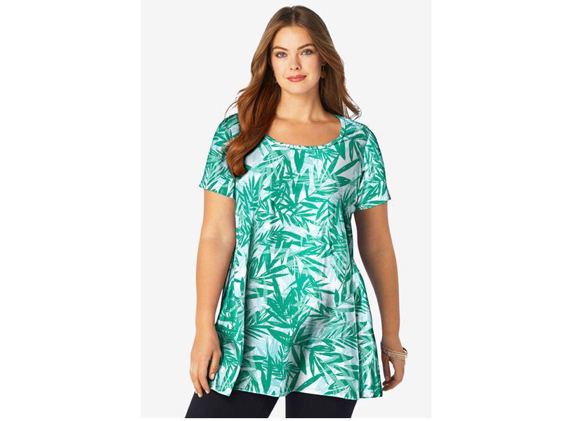 Emerald Tropical Leaves Scoopneck Swing Ultimate Tunic PSW-6648