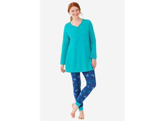 Evening Blue Butterfly Henley Tunic & Jogger PJ Set PSW-7624