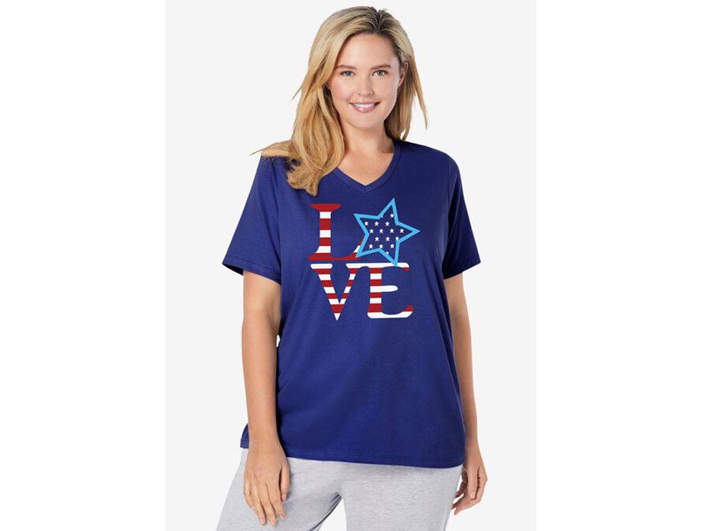 Evening Blue Love Star Cotton V-Neck Top PSW-7333