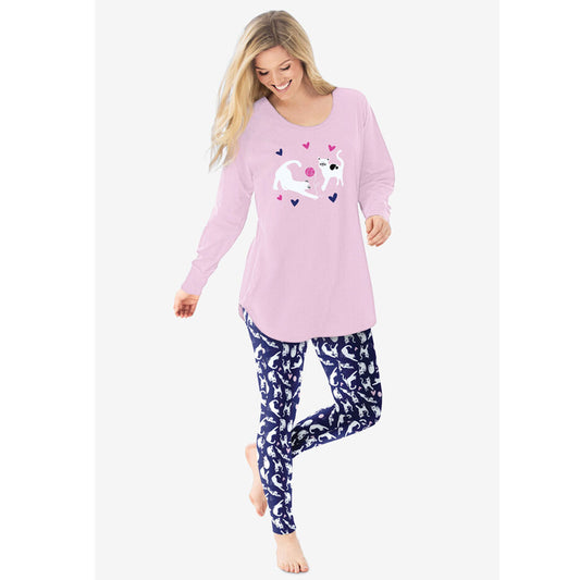 Evening Blue Playful Cat 2-Piece PJ Legging Set PSW-8465