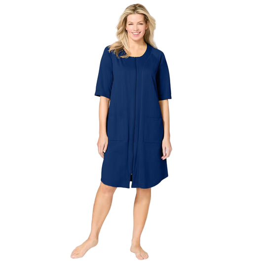 Flat-lay of Evening Blue French Terry Robe on neutral background