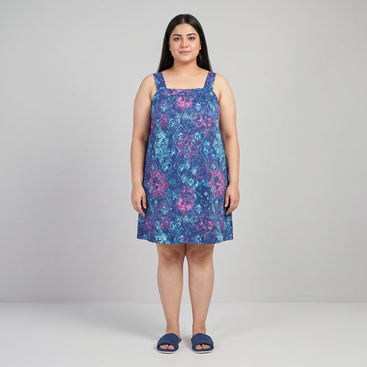 Evening Blue Tie Dye Sleeveless Lounger | Plus Size - PSW-6764
