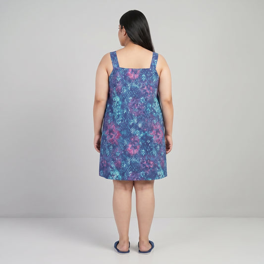 Evening Blue Tie Dye Sleeveless Lounger | Plus Size - PSW-6764