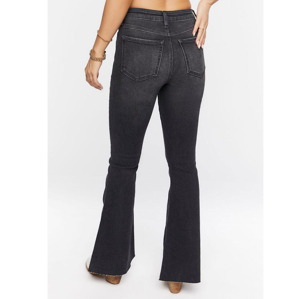 Faded Black Mid-Rise Flare Plus-Size Jeans PSW-8787