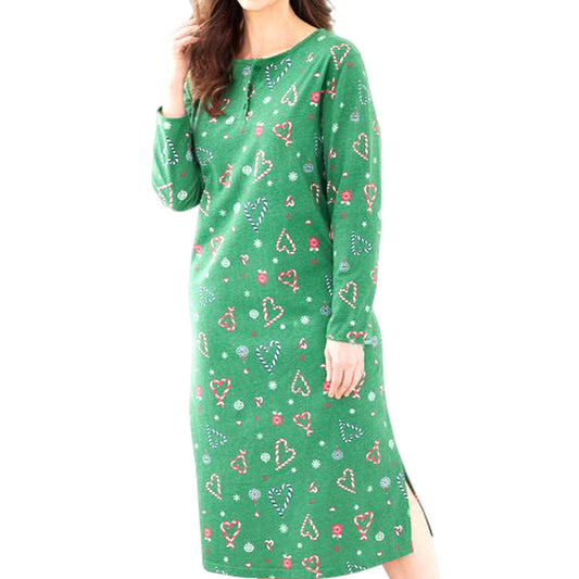 Festive Green Candy Cane Full Sleeve Plus Size Lounger - cozy holiday wear

