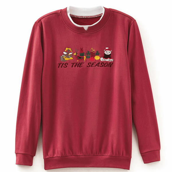 Red Novelty Embroidered Sweatshirt PSW-9105