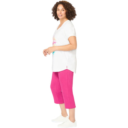 Flamingo Love V-Neck Tunic & Capri Set – Relaxed Fit Loungewear