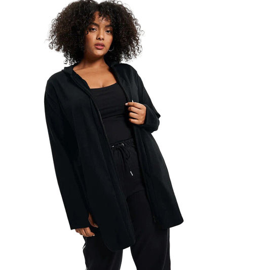 Flat-lay of Black French Terry Hoodie on neutral background