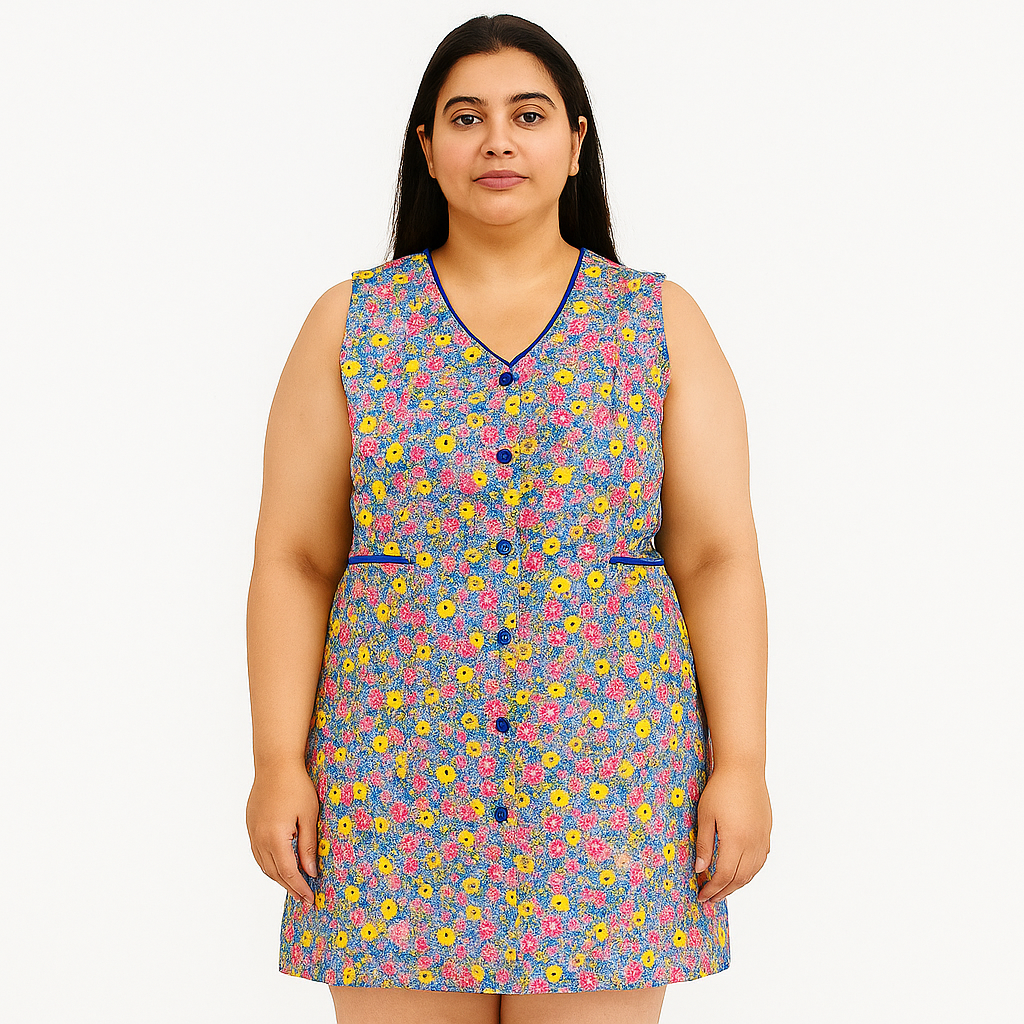Floral Printed Sleeveless Button Up Lounger PSW-6767