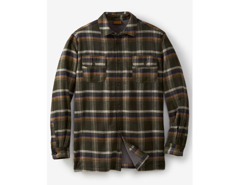 Forest Green Plaid Fleece-Lined Flannel Shirt Jacket PSM-6581