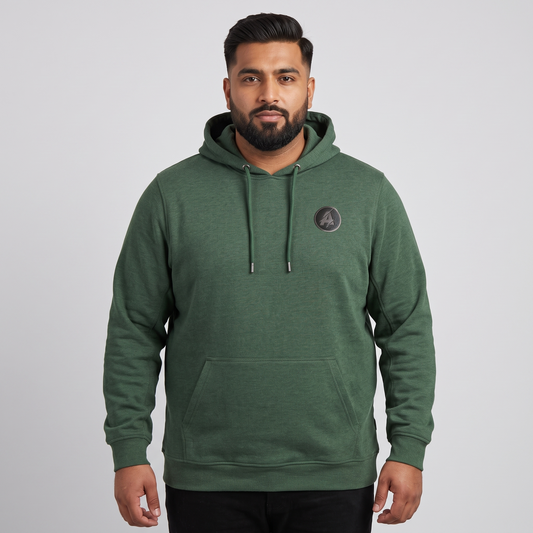 Forest Green Fleece Big Size Pullover Logo Hoodie PSM-7748