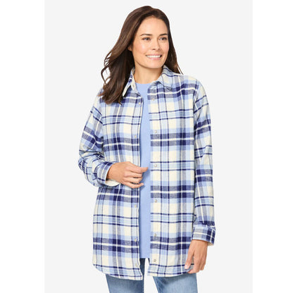 Ivory Plaid Fleece Flannel Snap-Front Shirt PSW-8897