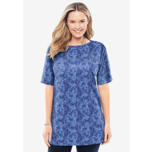 French Blue Paisley Perfect Printed Boatneck Tee PSW-8320