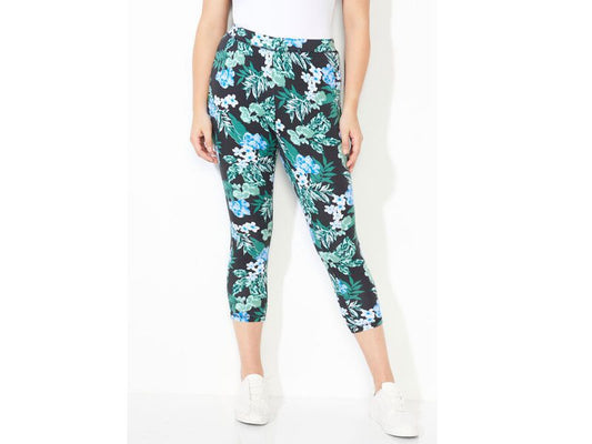 French Blue Tropical Floral Knit Legging Capri PSW-6837