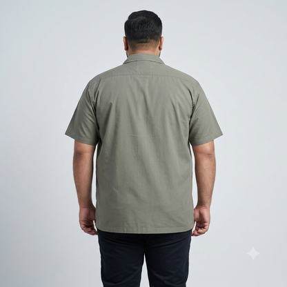 Stone Taupe Cuban Collar Cotton Half Sleeve Casual Shirt PSM-11288