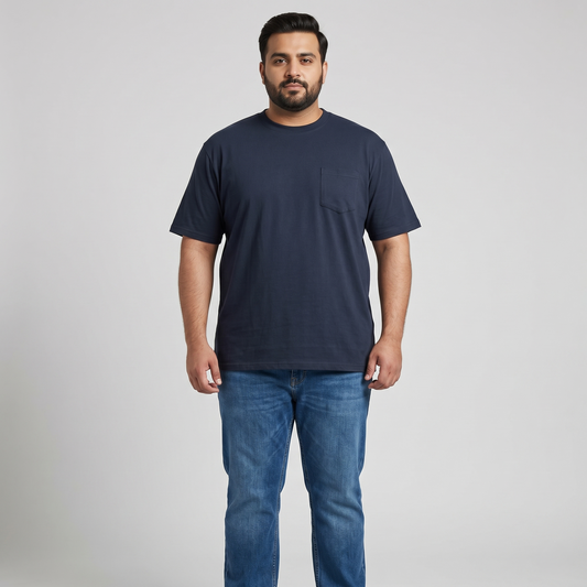 Navy Big & Tall Cotton Pocket Plus Size T-Shirt PSM-9249