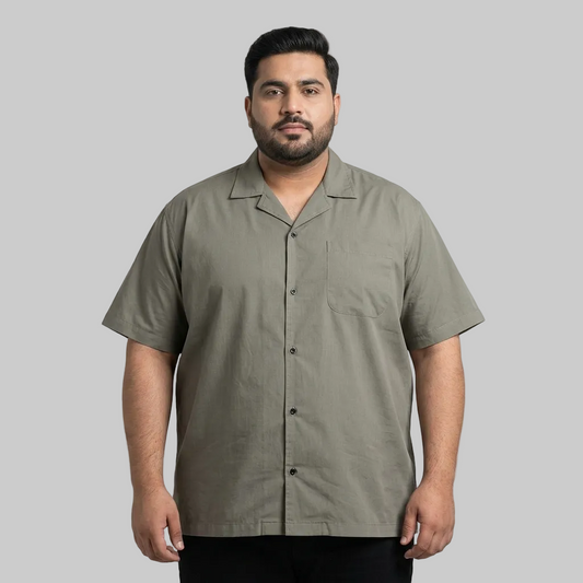 Stone Taupe Cuban Collar Cotton Half Sleeve Casual Shirt PSM-11288