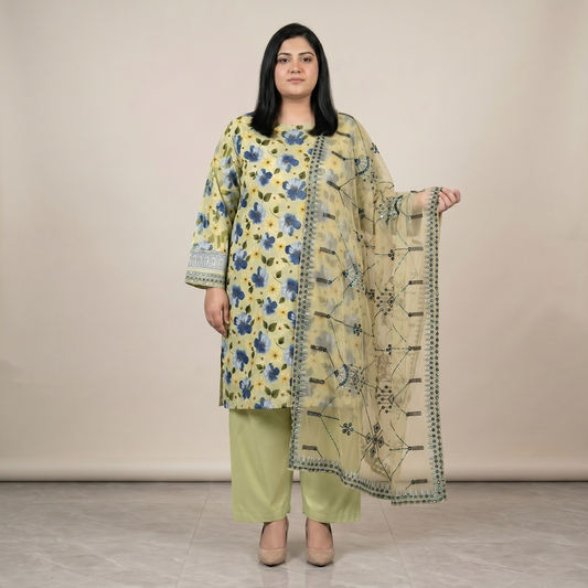 Olive Breeze Festive – 3 Piece Premium Embroidered Fancy Dupatta Suit PSW-11242