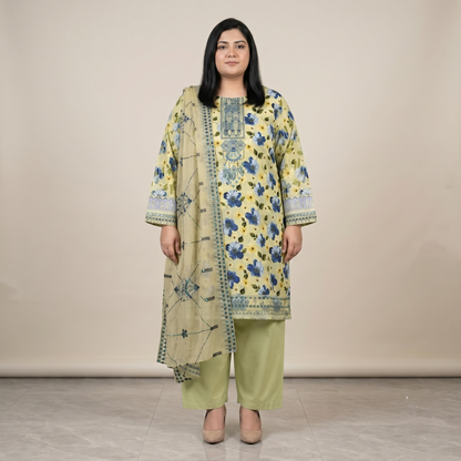 Lime Blossom Luxe – 3 Piece Premium Embroidered Fancy Dupatta Suit PSW-11240