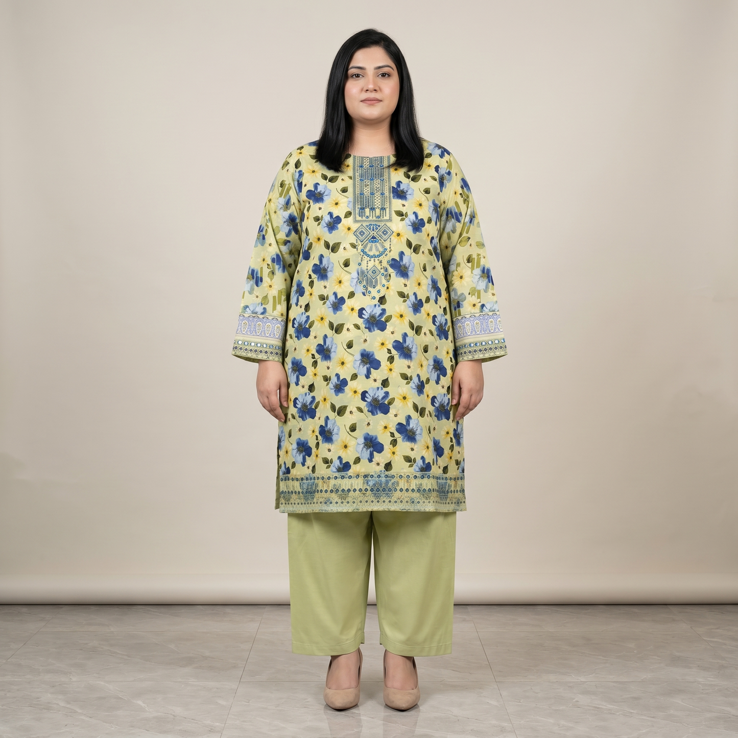 Lime Blossom Luxe – 3 Piece Premium Embroidered Fancy Dupatta Suit PSW-11240
