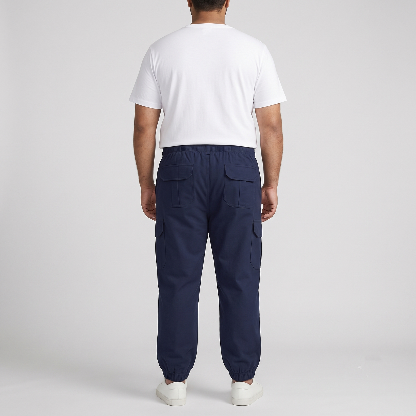 Navy Twill Cotton Plus-Size Cargo Joggers PSM-9553