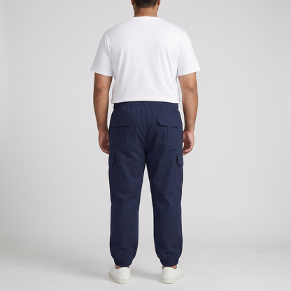 Navy Twill Cotton Plus-Size Cargo Joggers PSM-9553