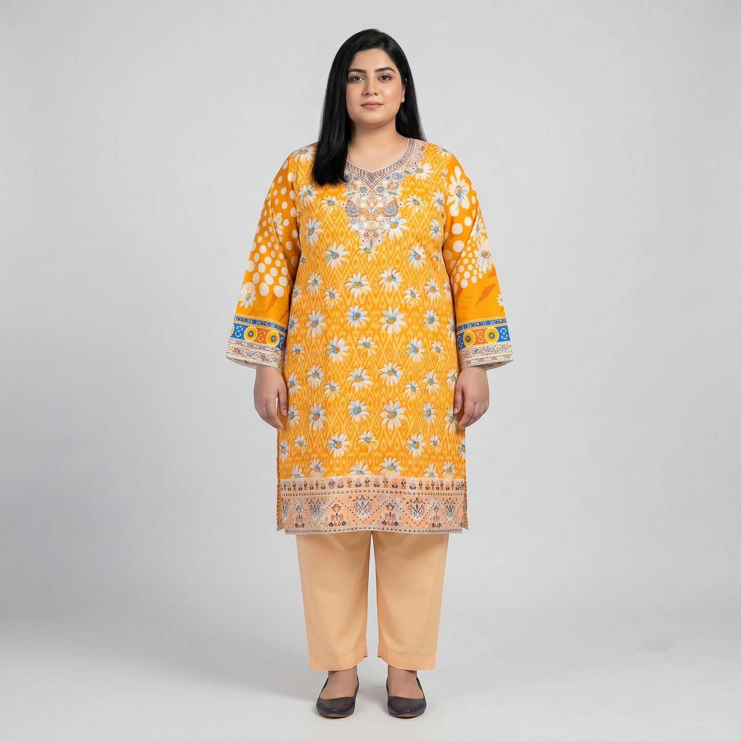 Marigold Meadow – 3 Piece Premium Embroidered Fancy Dupatta Suit PSW-11238