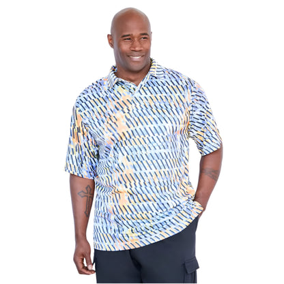 Geo Cloud print moisture-wicking polo shirt with three-button placket