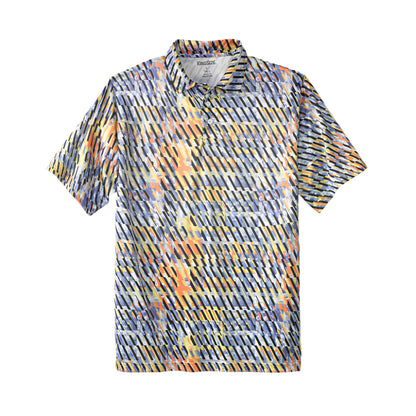 Geo Cloud print moisture-wicking polo shirt with three-button placket