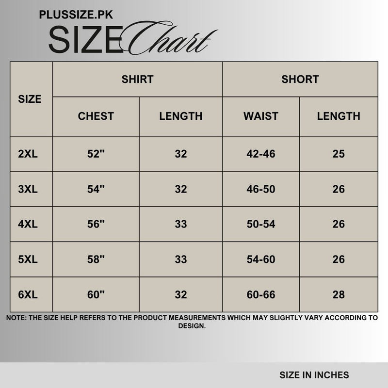 Size chart for Chicago 23 Plus-Size Shorts Set PSM-9900