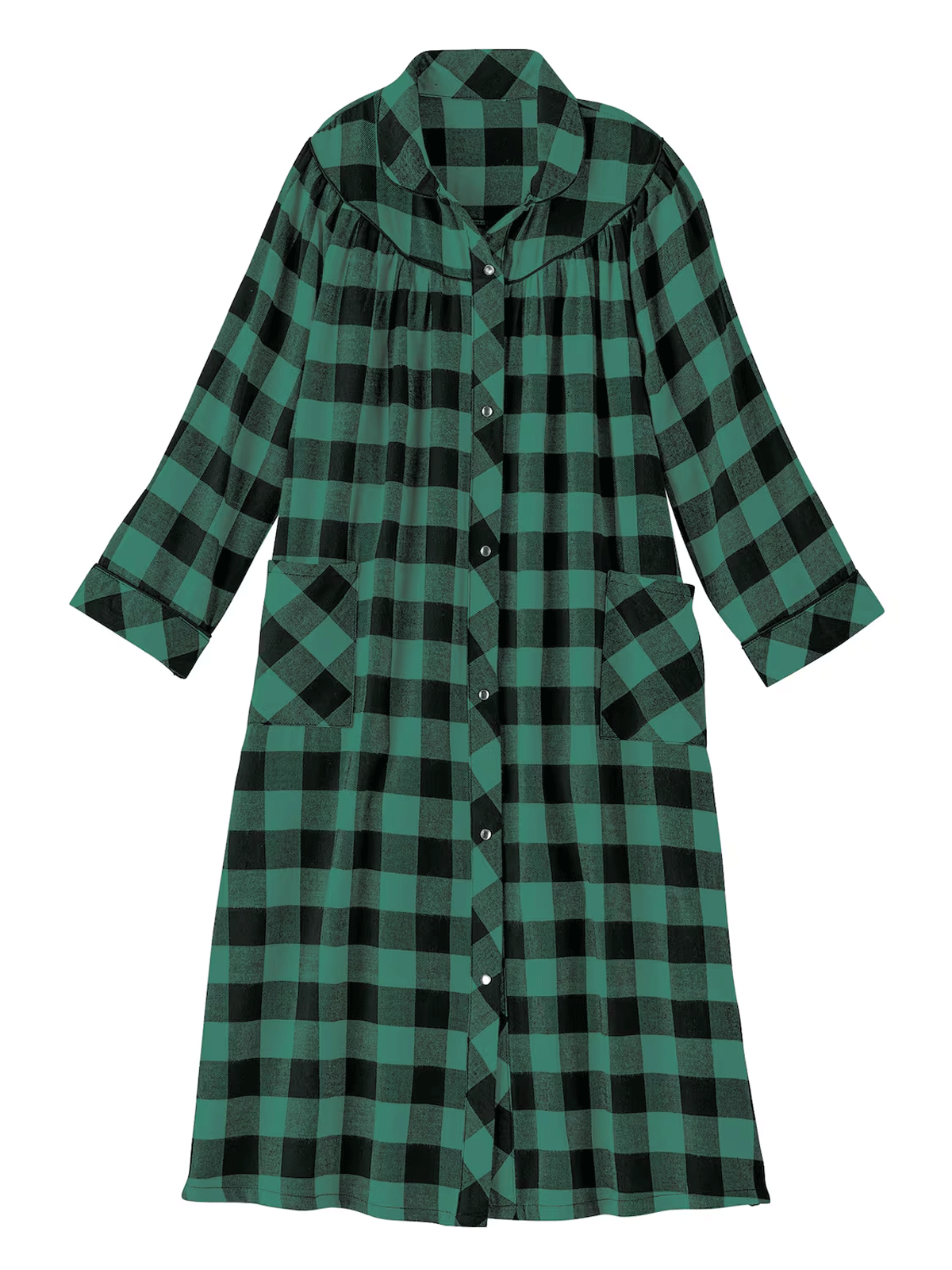 Green Buffalo Flannel Snap Front Long Duster PSW-9049