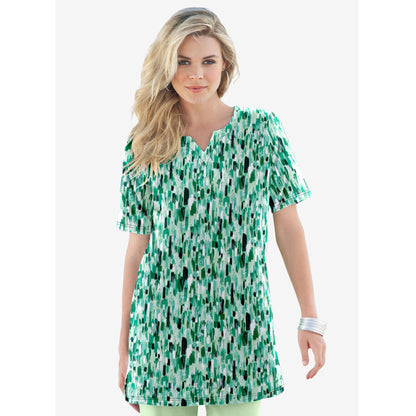 Green Mint Brushstroke Notch-Neck Soft Knit Tunic PSW-8126