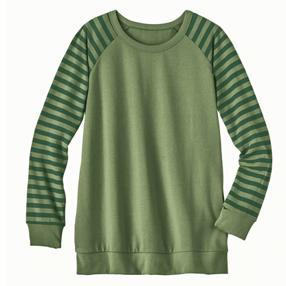 Moss Fleece Sweatshirt with Striped Sleeves PSW-9110