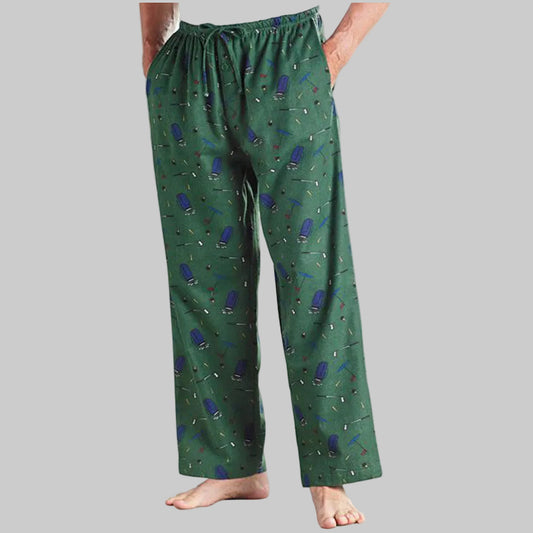 Green golf print cotton flannel pajama pants
