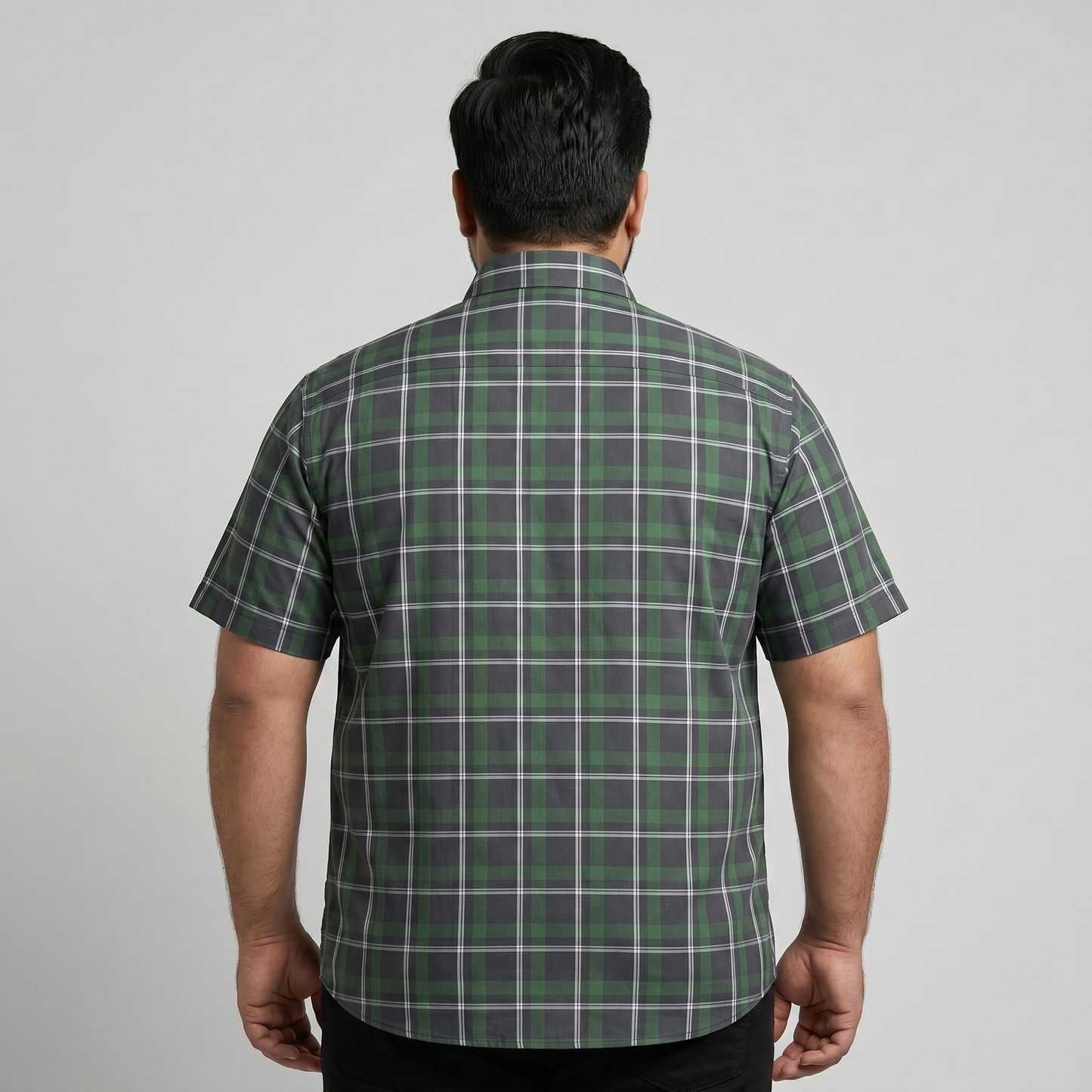 Green & Grey Plaid Half Sleeve Casual Shirt PSM-11182