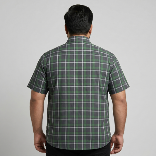 Green & Grey Plaid Half Sleeve Casual Shirt PSM-11182