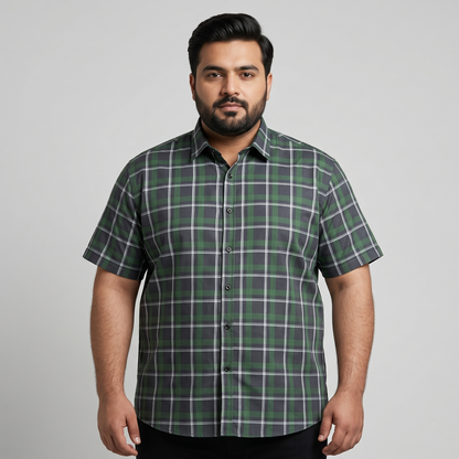 Green & Grey Plaid Half Sleeve Casual Shirt PSM-11182