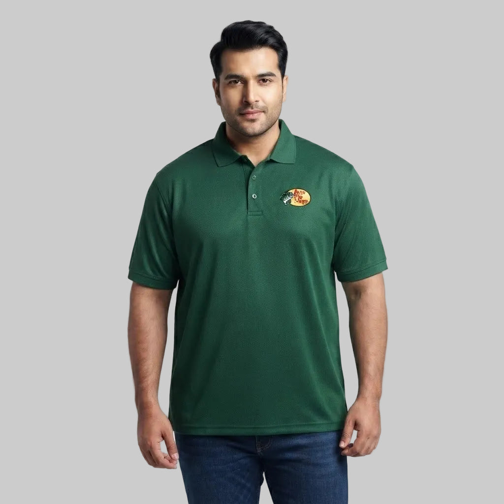 Green Polyester Mesh Big Size Polo Shirt with Classic Collar and Short Sleeves