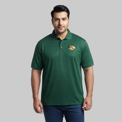 Green Polyester Mesh Big Size Polo Shirt with Classic Collar and Short Sleeves