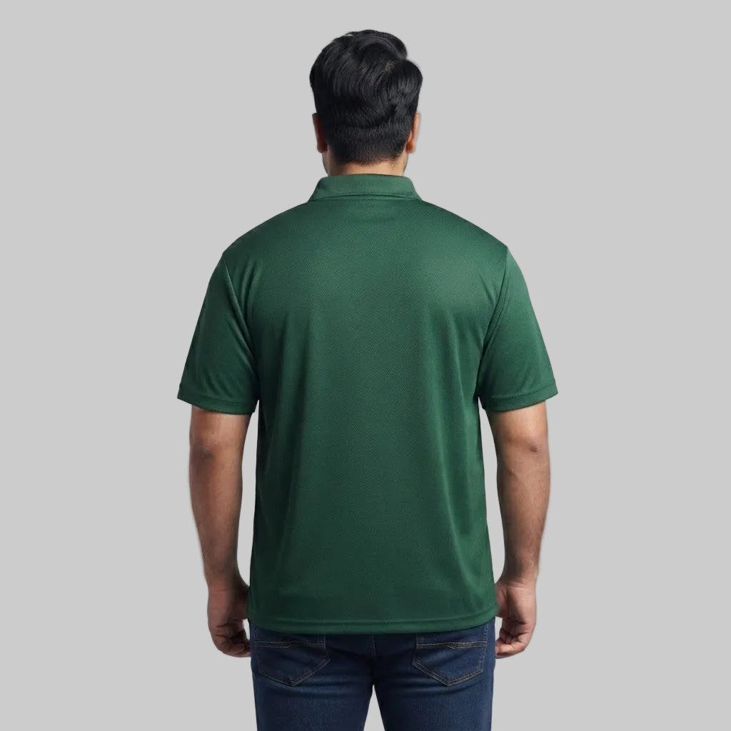 Green Polyester Mesh Big Size Polo Shirt with Classic Collar and Short Sleeves