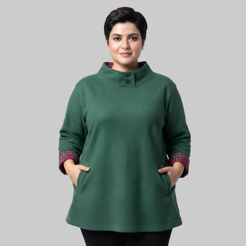 Green printed fleece sweatshirt for casual everyday wear